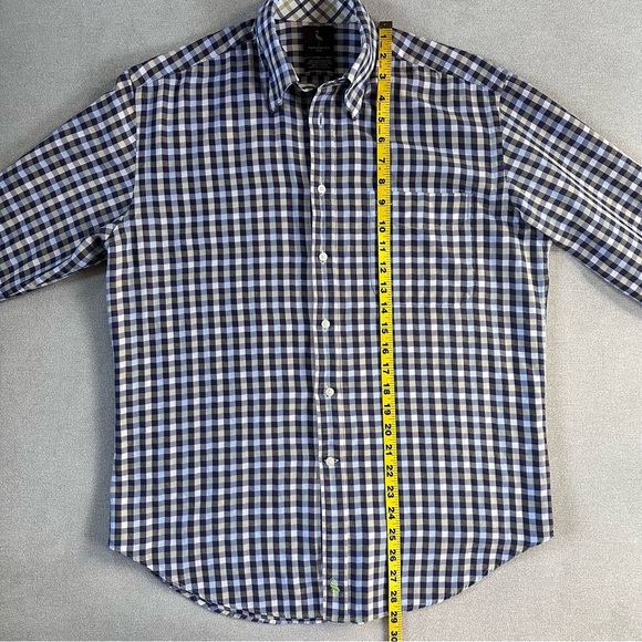 Tailorbyrd Plaid Button Down. Size medium. Purple/Gold Plaid. - Picture 7 of 9